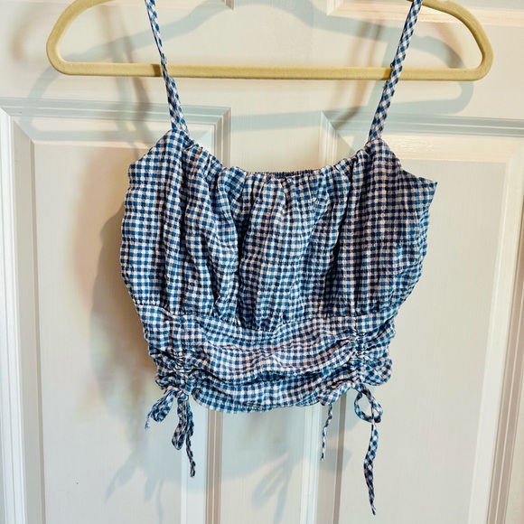 Stylish Blue Gingham Crop Top - Picture 1 of 4